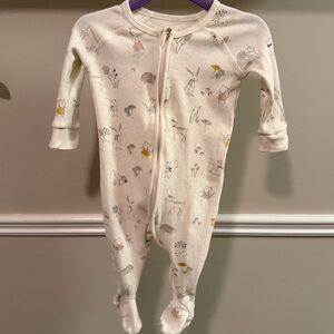Pehr Organic Cotton Woodland Animal Footed Sleeper 0-3M Ivory Zip